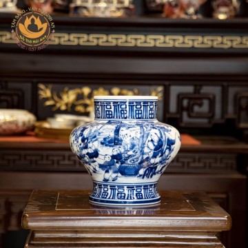 Bình men lam bách phúc nhi hồng